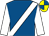 Royal blue, white sash & sleeves, royal blue & yellow quartered cap