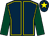 Dark blue, yellow seams, dark green sleeves, dark blue cap, yellow star