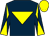 Dark blue, yellow inverted triangle,dark blue sleeves, yellow diablo, yellow cap