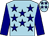 Light blue, navy blue stars and sleeves, light blue cap, navy blue stars