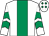 White, emerald green panel, emerald green chevrons on sleeves, white cap, emerald green diamonds