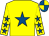 Yellow, royal blue star, royal blue stars on sleeves, quartered cap