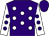 Purple, white spots, white sleeves, purple spots, purple cap