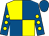 Royal blue & yellow quartered, yellow spots on sleeves, royal blue cap