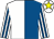Royal blue & white halved, white & royal blue striped sleeves, white cap, yellow star