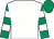 White, emerald green and white hooped sleeves, emerald green cap