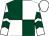 Dark green and white quartered, white sleeves, dark green chevrons, white cap