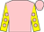 Pink, yellow sleeves, pink spots and cap