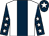White, dark blue stripe, dark blue sleeves, white stars, dark blue cap, white star