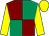 Emerald green & maroon quartered, yellow sleeves & cap