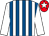 White & royal blue stripes, white sleeves, red cap, white star