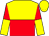 yellow and red halved horizontally, red and yellow halved sleeves, yellow cap