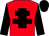 red, black cross of lorraine, black sleeves, black cap
