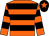Orange body, black hooped, orange arms, black hooped, black cap, orange star