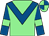 Light green, royal blue chevron, royal blue sleeves, light green armlet, royal blue & light green quartered cap