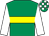 Emerald green, yellow panel, white sleeves, emerald green & white check cap