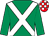 Emerald green, white cross sashes, red and white check cap