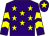Purple, yellow stars, yellow chevrons on sleeves, yellow star on cap