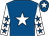 Royal blue, white star, white sleeves, royal blue stars, royal blue cap, white star