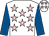 White, pink stars, royal blue sleeves