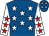 Royal blue, white stars, white sleeves, red stars
