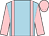 light blue, pink braces, pink sleeves and cap