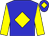 Big-blue body, yellow diamond, yellow arms, big-blue cap, yellow diamond