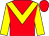 Red body, yellow chevron, yellow arms, red cap