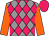 Grey body, rose diamonds, orange arms, rose cap