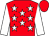 Red body, white stars, white arms, red cap