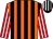 Orange and black stripes, red and white striped sleeves, black and white striped cap