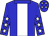 Blue, white stripe, blue collar and sleeves, white stars, blue cap, white stars