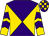 Purple and gold diabolo, gold sleeves, purple chevrons, checked cap, purple peak