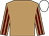 light brown, light brown sleeves, maroon stripes, white cap