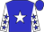 Blue body, white star, white arms, blue stars, blue cap