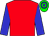 Red body, blue arms, green cap, blue hooped