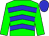green, blue chevrons, green sleeves, blue cap