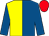 Royal blue & yellow halved, royal blue sleeves, red cap
