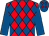Red and royal blue diamonds, royal blue sleeves, royal blue cap, red diamonds