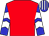 Red, blue and white chevrons sleeves, blue and white striped cap