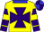 yellow, purple maltese cross, hooped sleeves, blue collar, purple cuffs, purple and blue quartered cap