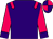 Purple, cerise epaulettes and sleeves, purple cuffs, quartered cap