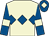 Beige, royal blue triple diamond, royal blue sleeves, beige armlets and diamond on royal blue cap
