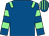 Royal blue, light green epaulets, hooped sleeves, striped cap