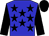blue, black stars, black sleeves, black cap