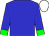 blue, green cuffs, white cap