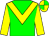 Big-green body, yellow chevron, yellow arms, yellow cap, big-green quartered