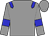 Grey body, blue epaulettes, grey arms, blue armlets, grey cap