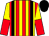 yellow and red stripes, black braces, yellow and red halved sleeves, black cap