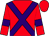 red, purple cross belts and armlets, red cap